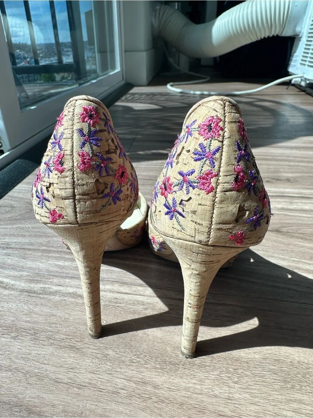 Jessica Simpson Claudette Pink Multi Floral Cork D’Orsay Pumps